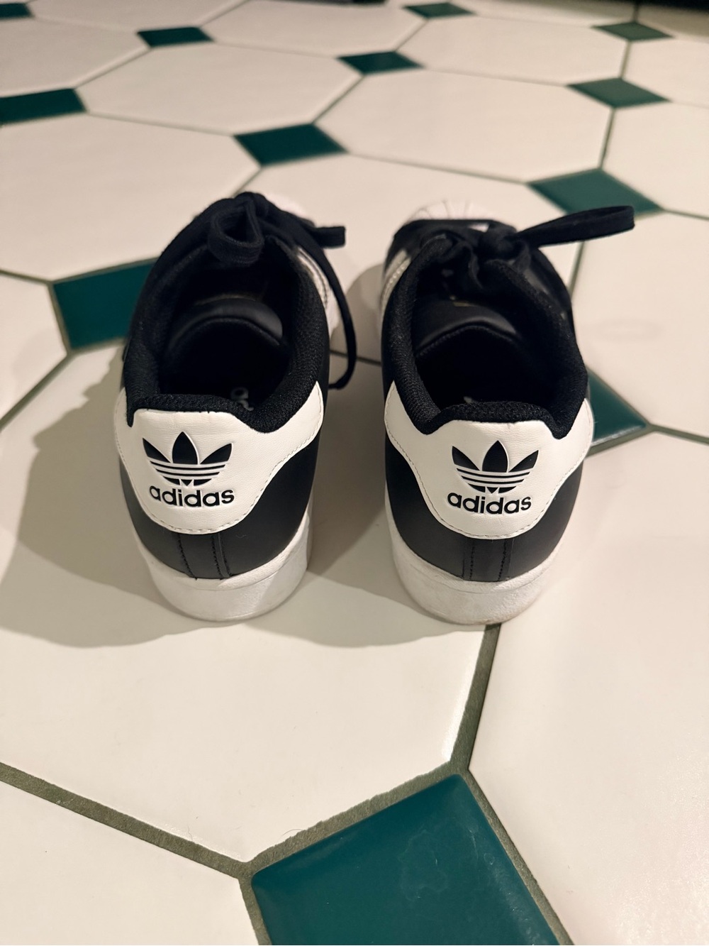 Adidas Superstar Leather Sneaker - Black White with Gold Tongue Logo - Picture 5 of 9